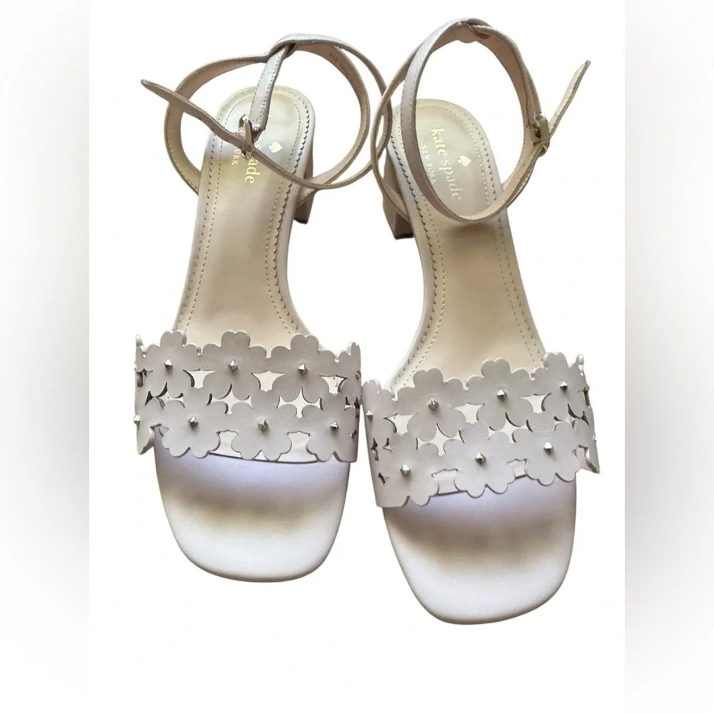 kate spade Daisy Floral 100% Cow Leather Mid Sandals, Rose Smoke Pink